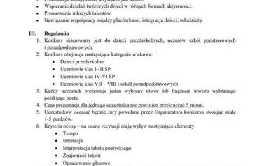 X EDYCJA GMINNEGO KONKURSU RECYTATORSKIEGO "POECI BLISCY DZIECIOM" 2
